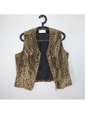 Vintage Ingenuity Leopard Print Sleeveless Zip Vest Made in Canada Size 14/ L